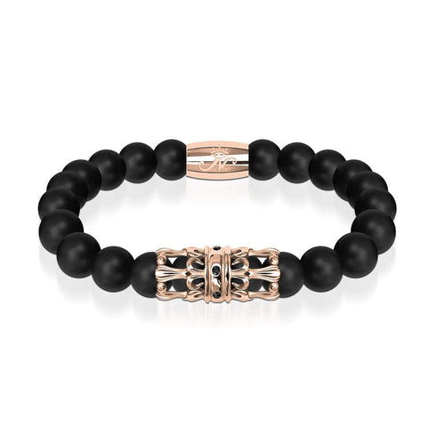 18k Rose Gold Crown | Matte Black Agate | Kingdom Bead Bracelet | Men's